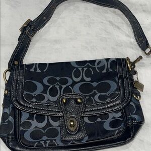 Coach Navy and Black Signature Shoulder Bag